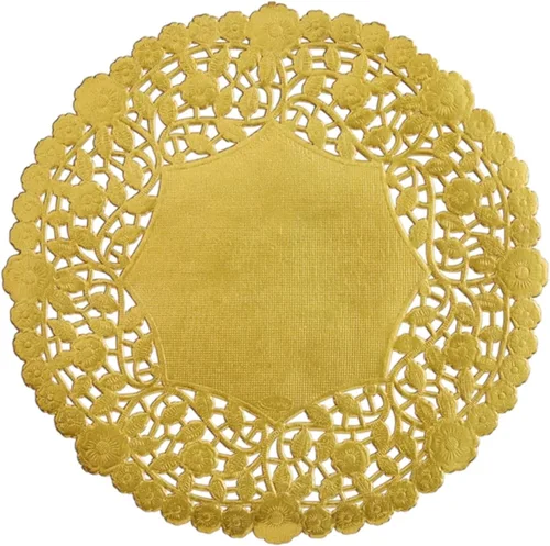 50 manteles individuales de encaje dorado de 10 pulgadas, manteles individuales desechables decorativos dorados metálicos para bodas, postres, mesas