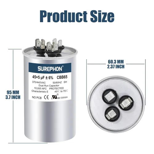 Miniatura 2 de Condensador CBB65 para ac 45/5 uf 45+5 MFD ±6% Run Dual 370-440 voltios, funciona para HVAC, acondicionadores de aire, bombas de calor