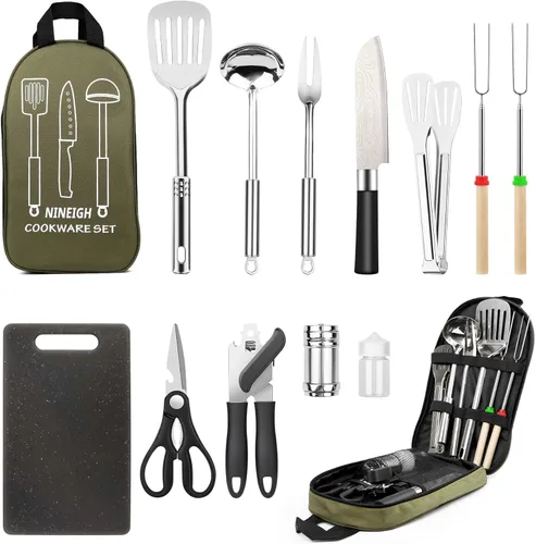 Miniatura 9 de Juego de utensilios de cocina para acampar, herramientas de parrilla de acero inoxidable, equipo y accesorios de utensilios de cocina para barbacoa