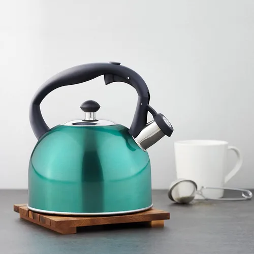 Miniatura 5 de Amazon Basics Hervidor de té silbante para estufa, hervir rápido, acero inoxidable, grado alimenticio, mango ergonómico, 2.3 litros, verde azulado