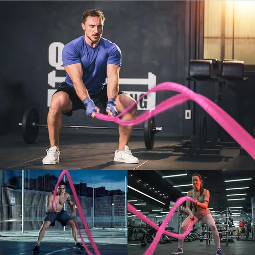 Miniatura 5 de Cuerda de batalla rosa de 1 pulgada, 30 pies, cuerda de batalla para gimnasio en casa, ejercicio para entrenamiento de ejercicio, entrenamiento