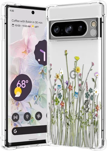 Miniatura 25 de RALEAVO - Funda floral para Google Pixel 7a, funda transparente con hojas y flores, diseño delgado y lindo para niñas y mujeres, cubierta de Verde