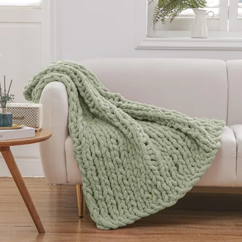 Miniatura 30 de WESHIONGOO Manta de Punto Grueso Throw 40"*40" (101.6cm*101.6cm) Mantas de Punto para Sofá Cama Manta Suave Esponjosa con Hilo Chenille Jumbo Grueso