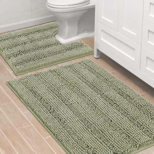 Miniatura 142 de H.VERSAILTEX - Alfombras de baño, juego de 2 piezas, alfombra de contorno para baño, juego de alfombras para inodoro, alfombra antideslizante