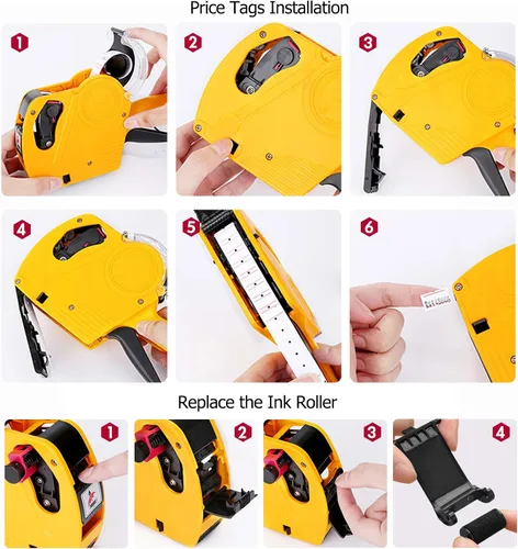 Miniatura 6 de MX5500 Pistola de precio de 8 dígitos, kit de pistola de precios con pistola de precios de recarga de 3 tintas, pistola de etiquetas para Azul