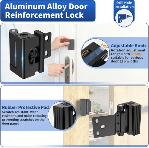 Miniatura 3 de Cerradura de refuerzo de puerta de hogar, 800 libras resistente a la fuerza de bloqueo de bloqueo de seguridad para puerta delantera, apartamento