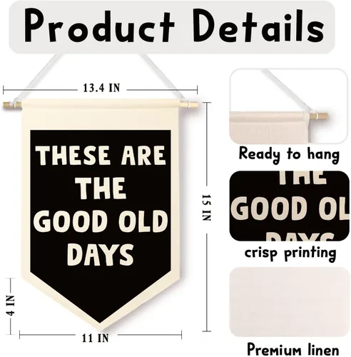 Miniatura 5 de ChenCraty Cartel de lienzo de pared con texto en inglés "These Are The Good Old Days", moderno color negro y beige motivacional para colgar, 015