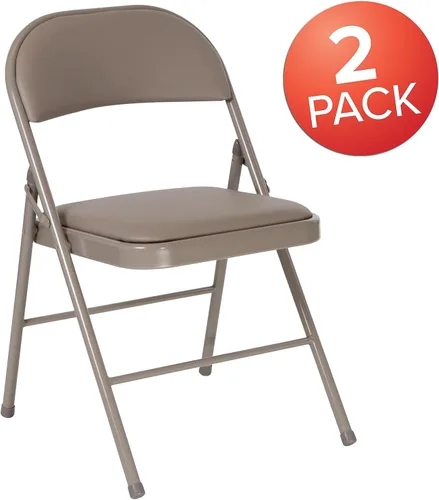 Miniatura 4 de Flash Furniture Silla plegable de vinilo beige con doble refuerzo de la serie HERCULES