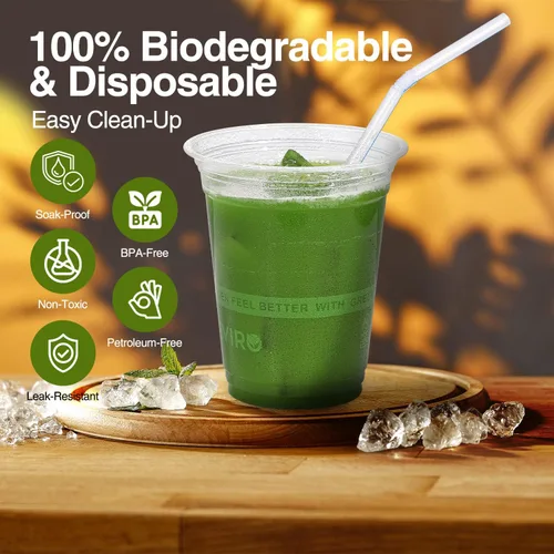 Miniatura 5 de Vasos de Plástico Transparente Compostables Ecológicos a Base de Plantas de 12 oz, Gruesos, Reutilizables, Desechables para Café Helado