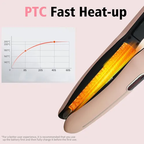 Miniatura 4 de Alisador y rizador de pelo inalámbrico 2 en 1, plancha plana portátil, alisador de pelo inalámbrico para viajes, batería recargable USB-C de 4800