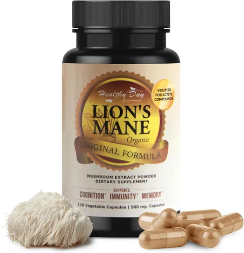 Lions Mane - Cápsulas de cognición de hongos – 120 unidades | Orgánico, sin gluten, suplemento de cerebro alfa para adultos | Vitaminas cerebrales y