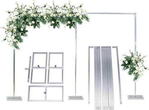 Miniatura 10 de Soporte de telón de fondo de 10x10 pies de alta resistencia con base, kit de tubos de soporte de telón de fondo de oro para boda, soporte de arco