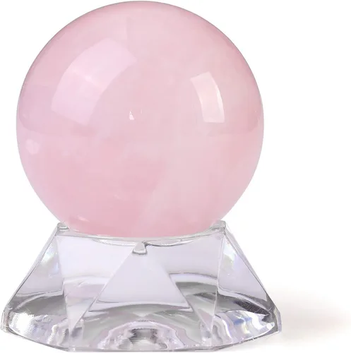 Jovivi Bola de cristal curativa de cuarzo rosa natural de 1.5 pulgadas (1.575 in) con soporte acrílico, figura de escultura para adivinación