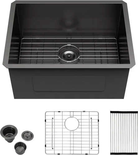 Miniatura 11 de Kichae fregadero de cocina bajo encimera de 32 pulgadas, de un solo tazón, de acero inoxidable, calibre 16, de esquina redonda, hecho a mano