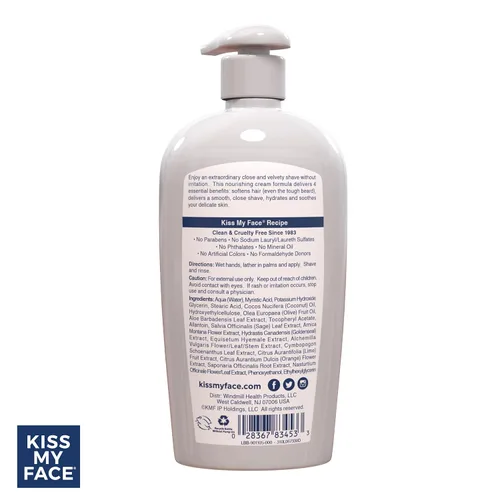 Miniatura 6 de Kiss My Face Crema de afeitar humectante sin fragancia, Crema de afeitar 4 en 1, libre de crueldad y vegana, con aceite de oliva añadido y extracto