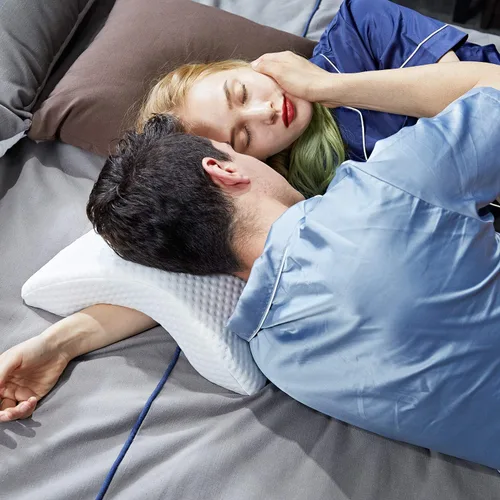 Miniatura 8 de ALEVMOOM Almohada de brazo para dormir para pareja, espuma viscoelástica, para viajes, en forma de arco, almohada en forma de U, que proporciona