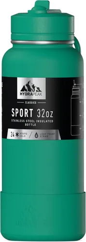 Miniatura 25 de Hydrapeak Botella de agua deportiva aislada de 32 onzas con tapa con popote, a prueba de fugas y derrames, mantiene las bebidas frías durante 24