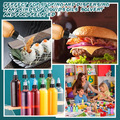Miniatura 5 de Tanlade Paquete de 50 botellas redondas de plástico de 3.4 onzas con tapas, dispensador de aceite para campamento, botellas de pintura con tapas