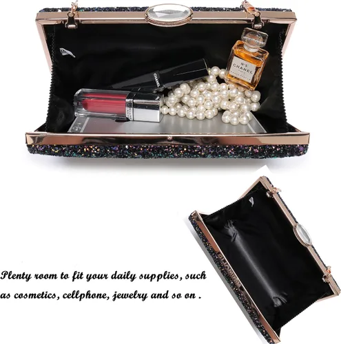 Miniatura 6 de CARIEDO Bolso de mano brillante para mujer, elegante bolsa de noche con purpurina para baile, boda, fiesta, graduación, novia, Decoración