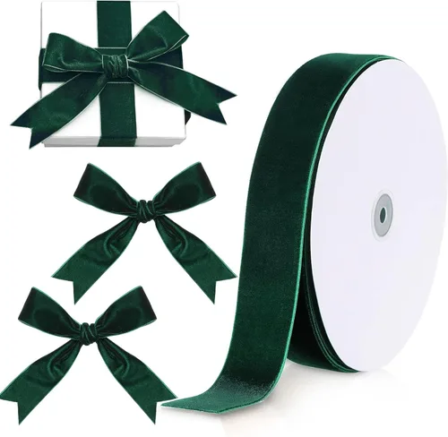 Chuangdi Cinta de terciopelo de Navidad de 1.5 pulgadas, 30 yardas, cintas verdes vintage para envolver regalos, adornos de árbol de Navidad,