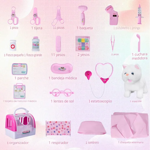 Miniatura 6 de Kit de médico para niñas, juegos de veterinarios para niños, juego de simulación con jaula para mascotas y juguete para gatitos, regalo de juego