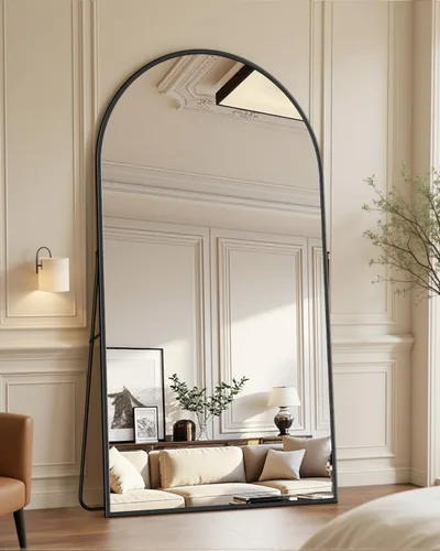 Miniatura 32 de Espejo de cuerpo entero con soporte, espejo arqueado de 58 x 18 pulgadas, espejo grande con marco de aluminio para colocar de pie, colgar o apoyar