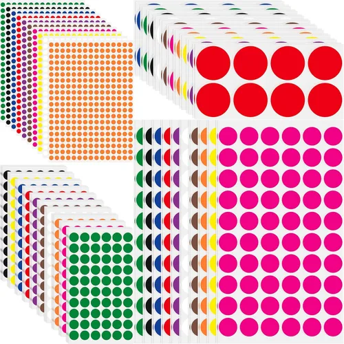 6760 calcomanías de puntos redondos de 4 tamaños, calcomanías circulares de colores, 10 etiquetas adhesivas de codificación de colores surtidos,