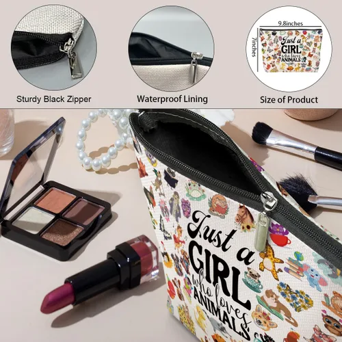 Miniatura 5 de jeilink Linda chica ama a los animales, bolsa de maquillaje divertida de viaje, bolsa de aseo de viaje, recuerdos de fiesta de animales, decoración
