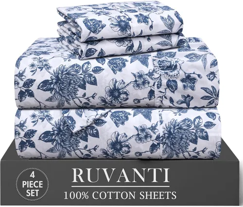 Miniatura 46 de RUVANTI 6 Piezas Sábanas de Algodón - 100% Algodón Natural Suave, Ligeras y Transpirables Sábanas de Percal Crujiente, Sábanas de Cama Tamaño Full