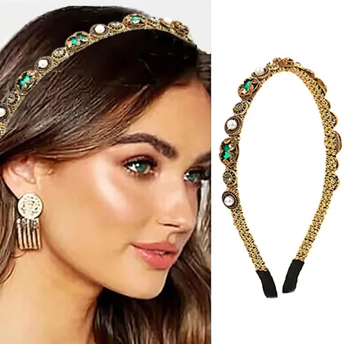 Miniatura 7 de Diademas de perlas doradas barrocas con diamantes de imitación para el cabello, aro de cristal para mujer (elegante)
