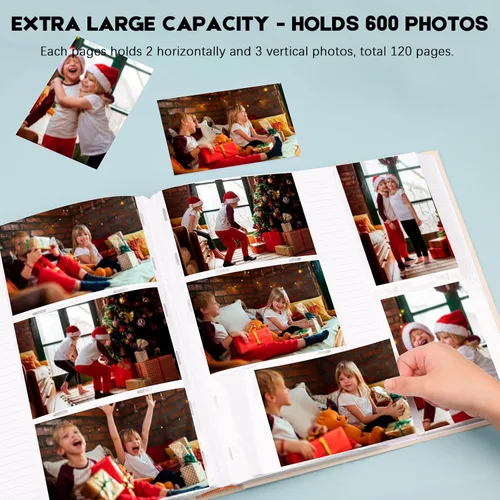 Miniatura 2 de Álbum de fotos de 600 bolsillos 4x6 con espacio para escribir, álbum de fotos de gran capacidad 4x6 que contiene 600 fotos horizontales y Beige