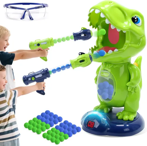 EagleStone - Juguetes de dinosaurio móvil de tiro para niños, juegos electrónicos de disparo al blanco con 2 pistolas de bomba, 48 bolas, juguetes