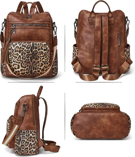 Miniatura 39 de OPAGE - Mochila de cuero para mujer, con borla de moda, bolso de hombro, mochila grande, bolsa de viaje, gris, L