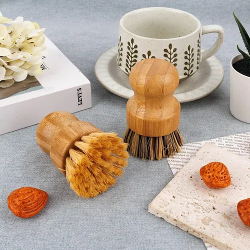 Miniatura 7 de AUEAR, Cepillo de bambú natural para fregar platos, cepillos de limpieza para ollas, cerdas de coco para sartenes de hierro fundido