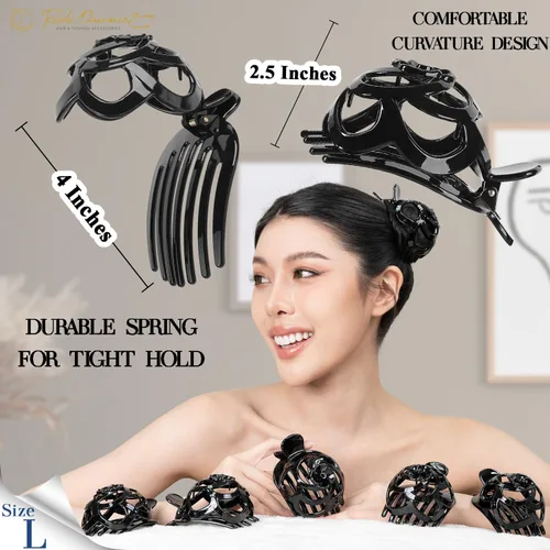 Miniatura 2 de RC ROCHE - 6 piezas para hacer moños para mujer, clip de pinza para el cabello, nido de pájaro, ballerina, soporte redondo francés, red de dona