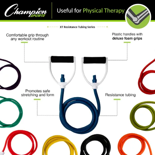 Miniatura 5 de Champion Sports Bandas de tubo de resistencia para hombres y mujeres, banda elástica duradera para entrenamiento de fuerza, estiramiento