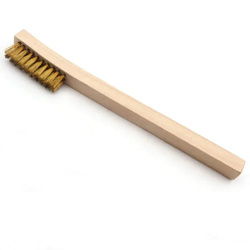 Miniatura 4 de Juego de 12 cepillos de alambre, pequeños cepillos de alambre para detallar, cerdas de latón/acero inoxidable con mango de madera curvado de 8