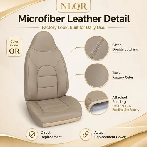 Miniatura 2 de NLQR Fundas de asiento de repuesto para parte inferior y superior del lado del conductor, cuero de microfibra marrón compatible con Ford F250 F350