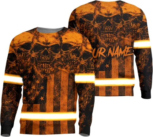 Camiseta de alta visibilidad con bandera de EE. UU., con nombre personalizado, ropa de trabajo de seguridad reflectante, caminantes Calavera de