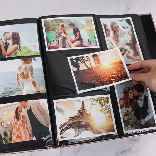 Miniatura 5 de Recutms - Álbum para 600 fotos, de cuero sintético, cosido, para 5 fotos de 10 x 15 cm por página, regalo para madres, padres Hoja de oro