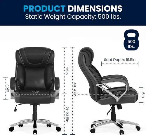 Miniatura 3 de Flash Furniture HERCULES Series Big & Tall - Silla de oficina ergonómica giratoria ejecutiva LeatherSoft de 500 libras con asiento extra ancho