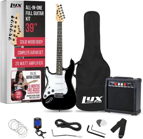 Miniatura 10 de LyxPro Kit completo de guitarra eléctrica de 39 pulgadas para principiantes, tamaño completo con amplificador de 20 W, el paquete incluye todos