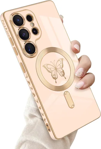 Miniatura 18 de Newseego Funda magnética para Samsung Galaxy S21 Plus 5G, bonita funda de lujo con borde chapado de mariposa para mujeres, niñas y hombres, TPU