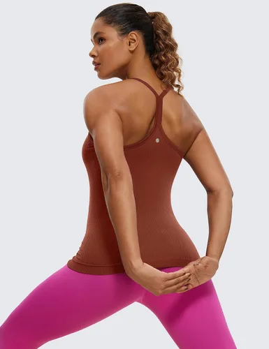 Miniatura 4 de CRZ YOGA - Camisetas deportivas para mujer, sin mangas, sin costuras, con espalda cruzada y brasier incorporado, camisetas para entrenamiento