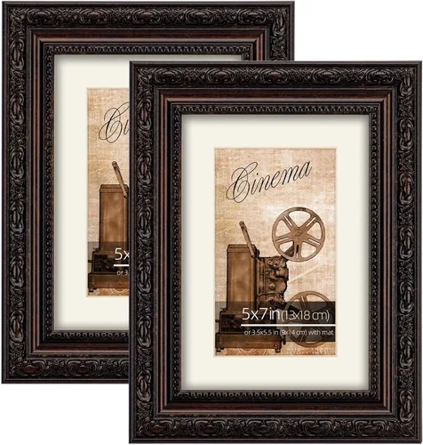 Miniatura 24 de Marco de fotos clásico de bronce vintage de 8 x 10 pulgadas con detalles de scroll plateado, con paspartú para fotos de 5 x 7 pulgadas, hecho