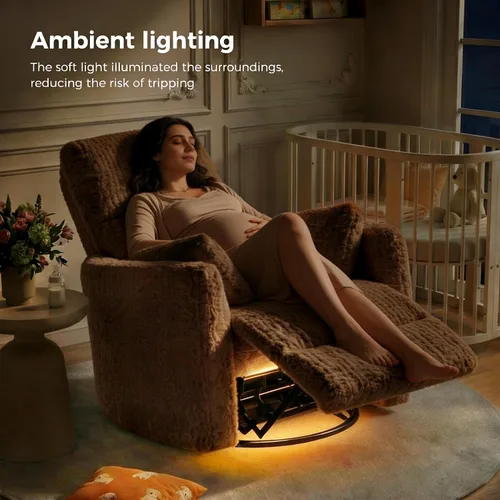 Miniatura 5 de HUSFU Silla reclinable giratoria eléctrica, silla mecedora para habitación del bebé para adultos con luz nocturna y puertos USB y tipo C, cómodas