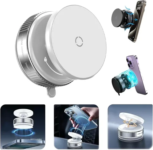 Miniatura 10 de Soporte magnético de teléfono con succión al vacío, soporte magnético para teléfono para iPhone 16 MagSafe, ideal para pantalla de automóvil, Negro