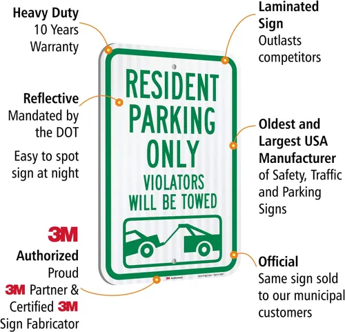 Miniatura 4 de SmartSign Letrero con texto en inglés "Resident Parking Only, Violators Towed" 12 x 18 pulgadas, aluminio reflectante de grado diamante 3M