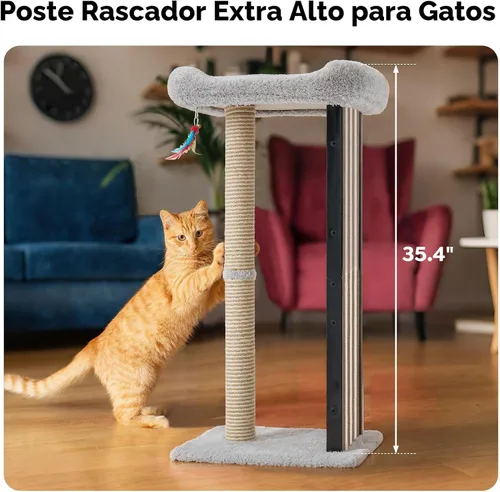 Miniatura 3 de Veehoo Poste rascador de gatos de 35 pulgadas de alto para gatos de interior y adultos, almohadilla resistente para rascar gatos con marco de metal