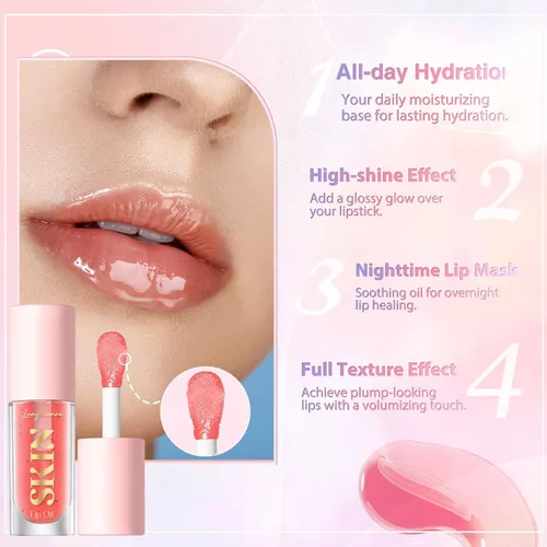 Miniatura 6 de LANGMANNI Aceite labial hidratante, brillo labial sin adherencia, bálsamo labial para el cuidado de los labios, aceite labial con sabor a fruta